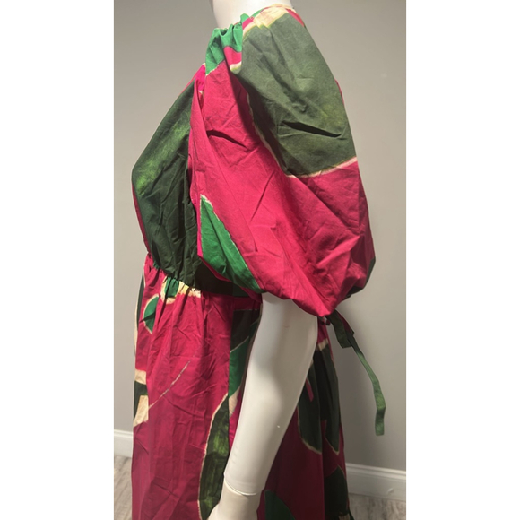 Ulla Johnson Pink and Green Collage Puff Sleeve Dress Size 8 - Picture 12 of 14